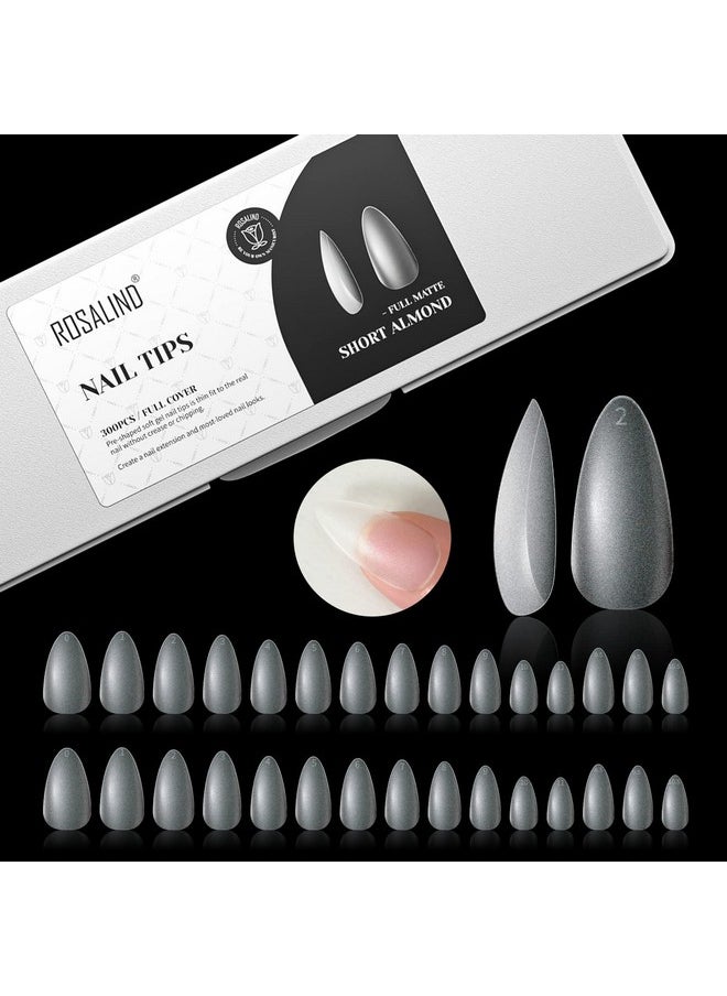 Rosalind 300Pcs Full Matte Short Almond Gel Nail Tipsrosalind 15 Sizes Full Cover Almond Nail Tips Acrylic Fake Nails Extension Nail Artsoak Off Soft Gel Nail Tips With Box (Preshaped No Filed)  - Image 1