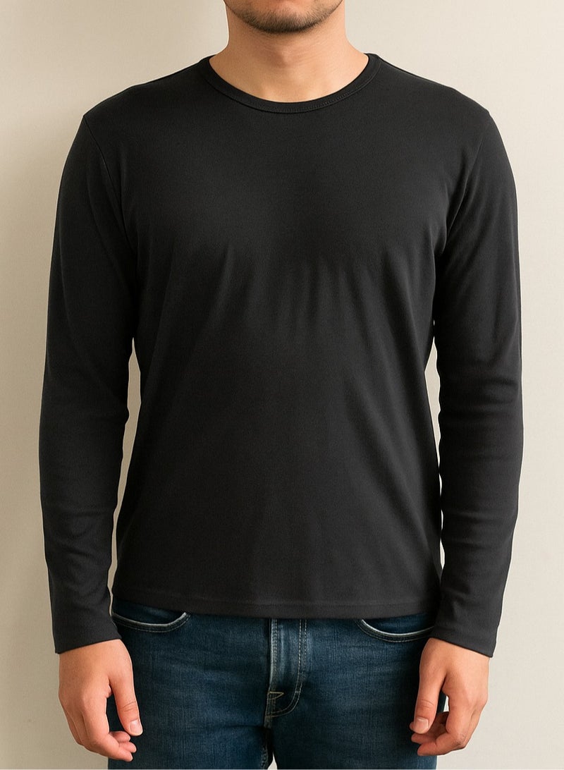 Mens Round Neck Long Sleeve Solid Undershirt-Men's Long Sleeve Crew Neck T-Shirt  - Image 1