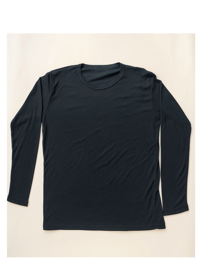 Mens Round Neck Long Sleeve Solid Undershirt-Men's Long Sleeve Crew Neck T-Shirt  - Image 3