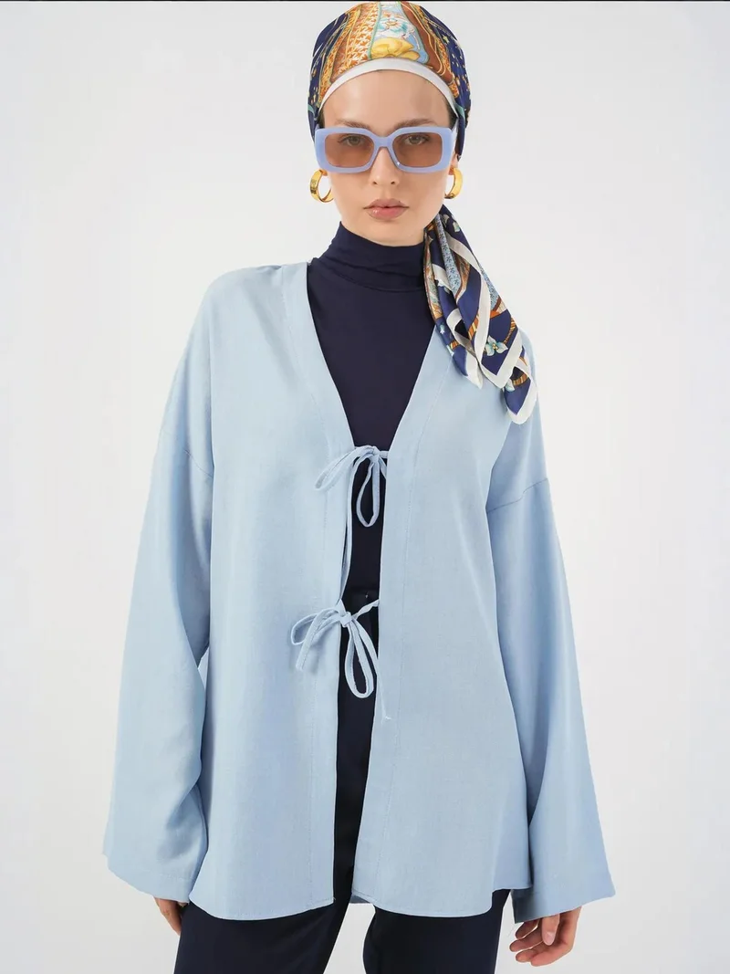 بيغ دارت كيمونو  بأكمام طويلة من مزيج الكتان مع تفاصيل ربط