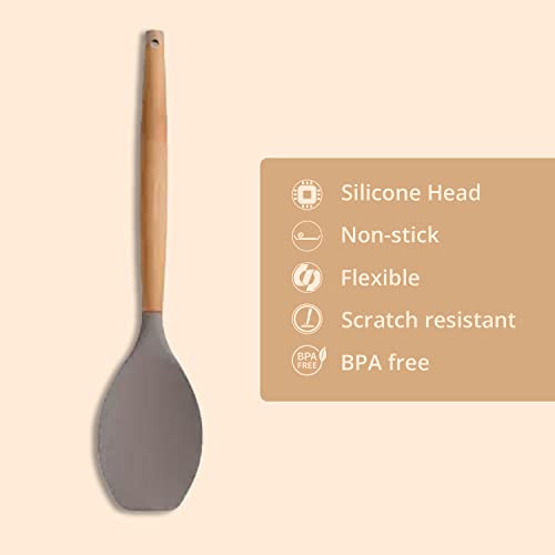 Sabichi Silicone Grey Head Spoon Spatula | Bamboo Handle Premium Non-Stick Kitchen Cookware | Heat Resistant Silicone Spoon - Image 4