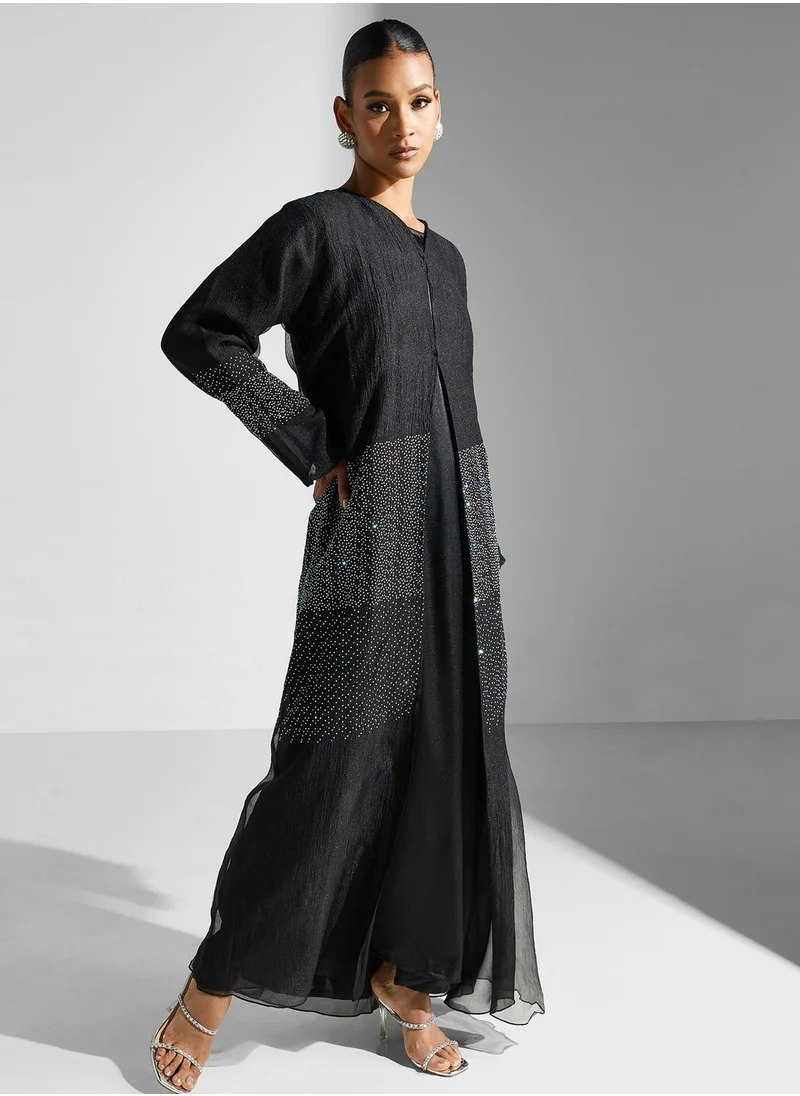 hayas closet Embellished Flared Sleeve Abaya