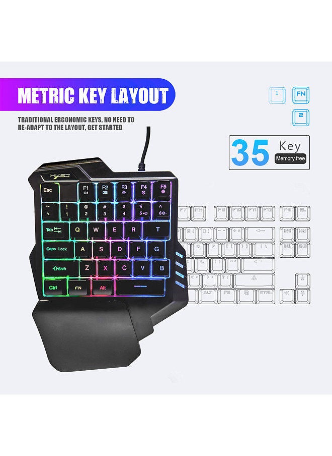 HXSJ - G92 One Hand Keyboard 35 Key Single Hand Membrane Mini 35 Keys Gaming Keyboard with Colorful Backlit USB Wired Replacement for Online Game - Image 1
