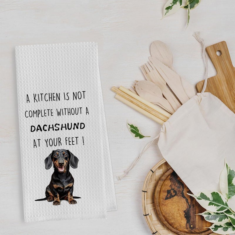 Geqtt Funny Dachshund Dish Towels Set - Dachshund Gifts Waffle Weave Kitchen Towels, Wiener Dog Decorative Hand Tea Towels for Bathroom Kitchen, Wiener Dog Gifts for Women (16Ã—24 Inches Set of 2) - Image 2
