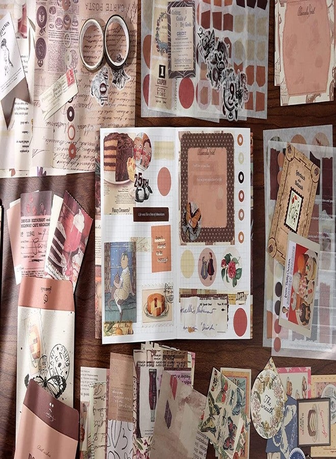 DADA FASHION Vintage Aesthetic Scrapbook Kit || Bullet Junk Journal Kit with Journaling,Scrapbooking Supplies || 346pcs Vintage Scrapbook Stickers || DIY Paper Stickers Craft Kits with A6 Notebook(Brown) - Image 5