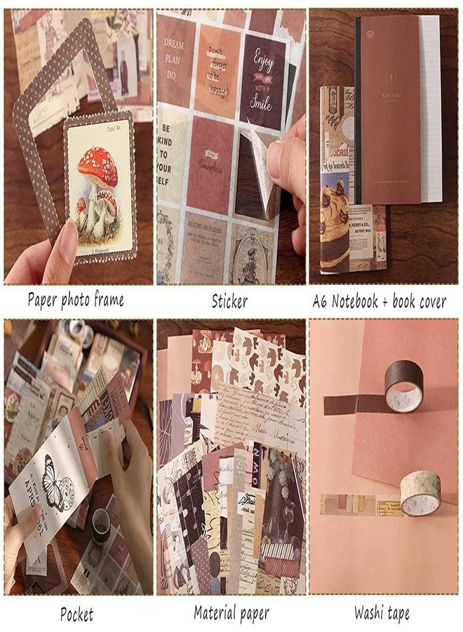 DADA FASHION Vintage Aesthetic Scrapbook Kit || Bullet Junk Journal Kit with Journaling,Scrapbooking Supplies || 346pcs Vintage Scrapbook Stickers || DIY Paper Stickers Craft Kits with A6 Notebook(Brown) - Image 2