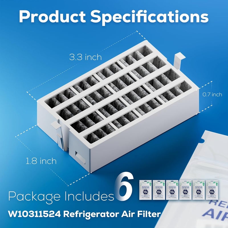 Funmit W10311524 AIR1 Refrigerator Air Filter Cartridge Replacement for Whirlpool Kenmore Refrigerator Compatible with Fresh Flow Refrigerator Air Filter, White, 6 Pack by - Image 4