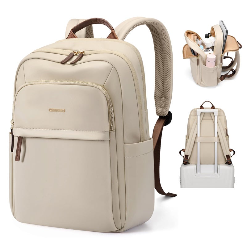 GOLF QUALITY Hiking Travel Backpack for Women Casual Business Weekender Multilayer Laptop Bag16 InchApricot - Image 2
