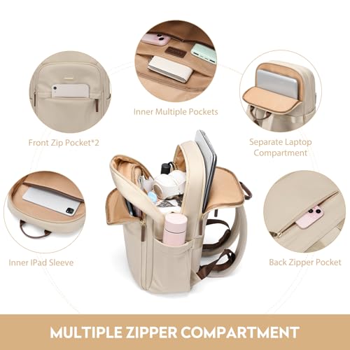 GOLF QUALITY Hiking Travel Backpack for Women Casual Business Weekender Multilayer Laptop Bag16 InchApricot - Image 3