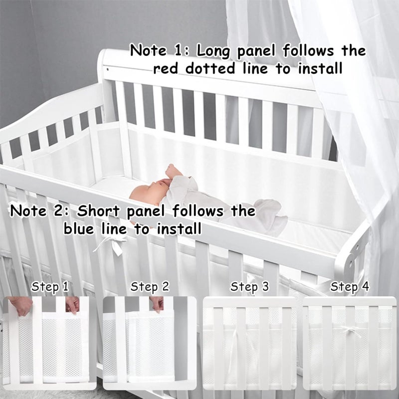 Baby spring and summer breathable, anti-collision, removable and washable bed frame  white - Image 5
