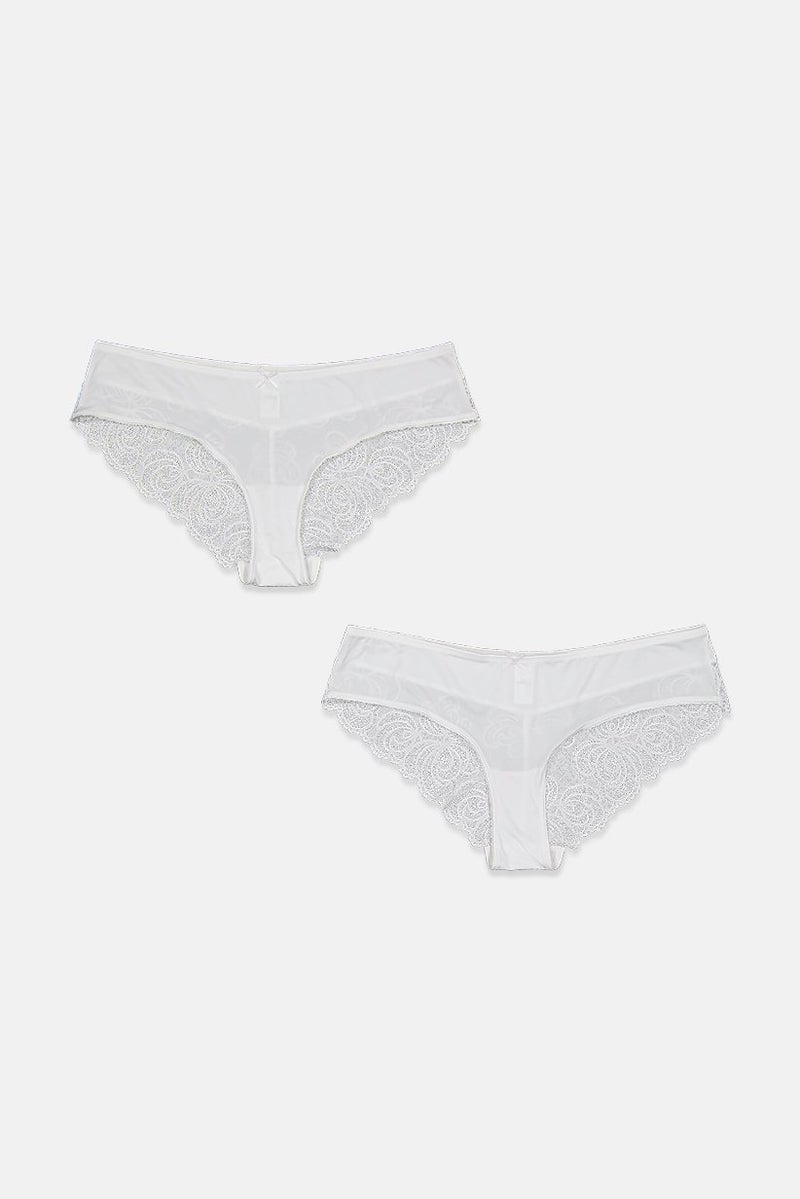 Tchibo Women 2 Pcs Brazilian Textured Panties, White - Image 1