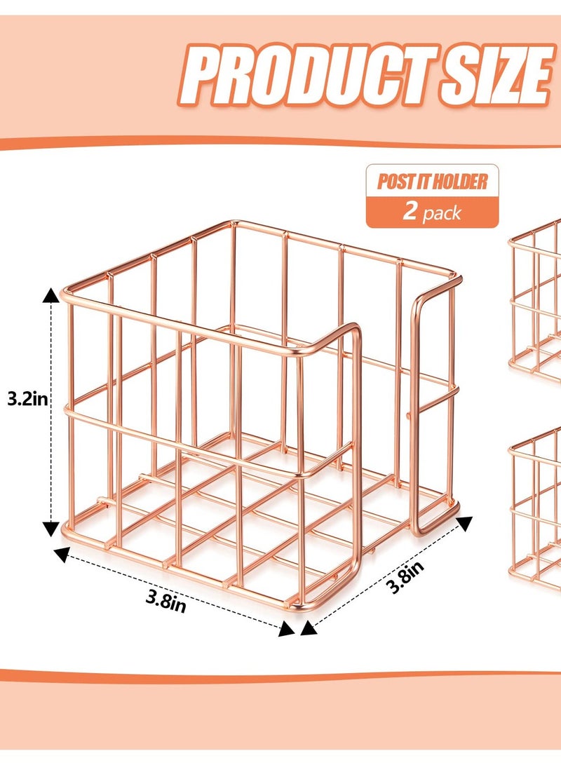 SOLARAE Rose Gold Post Note Holder Set, Elegant Sticky Note Cube Dispenser and Mesh Memo Holder for Desk Organization, Perfect for Home, Office, and School Supplies - Image 3