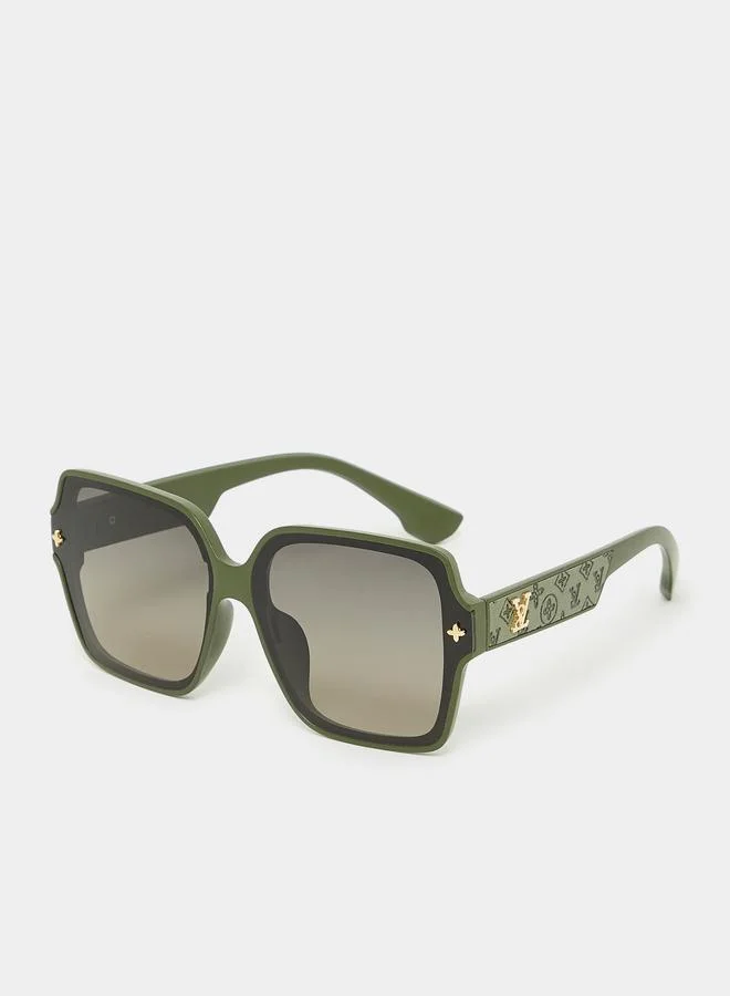 Styli Oversized Square Frame Sunglasses with Temple Detail