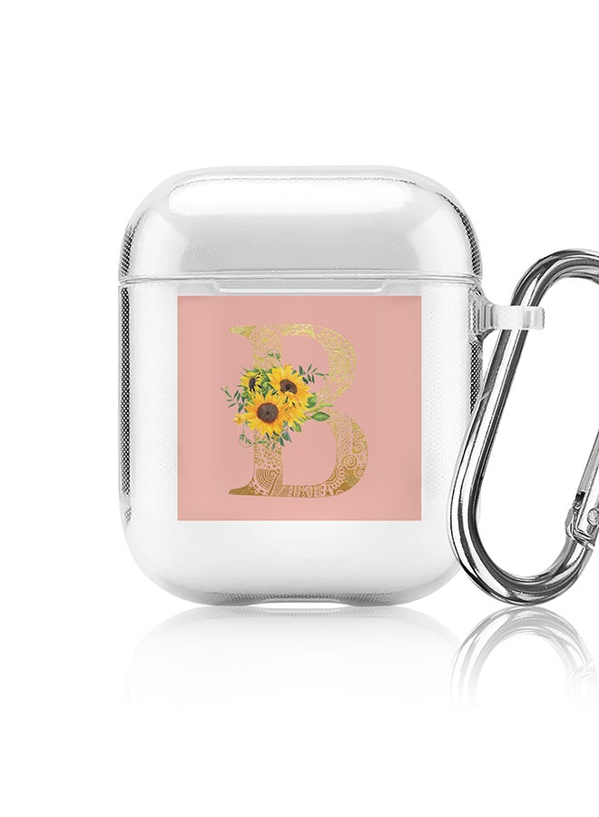 Stylizedd Classic Clear printed Case for Apple Airpods 2 / 1 Soft TPU Gel Thin Transparent Flexible Cover - Custom Monogram Initial Letter Mandala Floral Pattern Alphabet - B (Rose Pink ) - Image 1