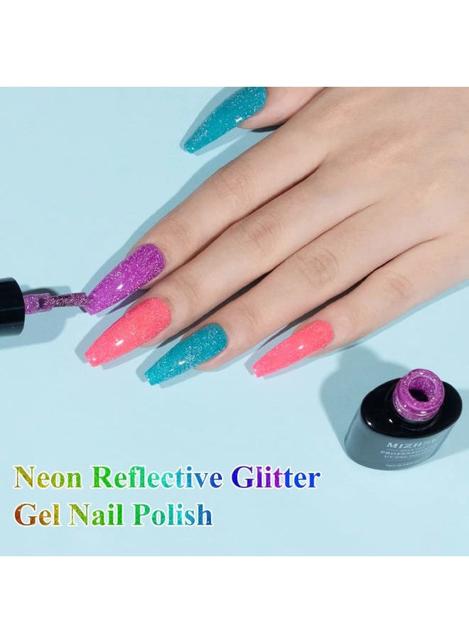 MIZHSE Neon Reflective Gel Polish Set,Sparkly Shiny Disco Shimmer Nail Polish Gel Kit Fluorescent Bright UV LED Soak Off Glitter Nail Gel Polish for DIY Nail Art Salon  - Image 5