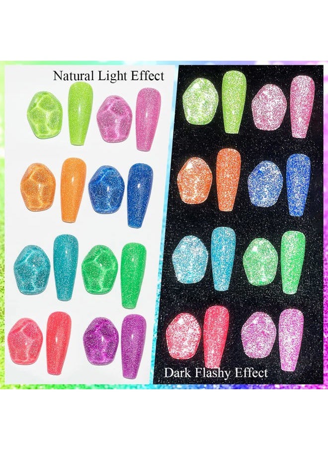 MIZHSE Neon Reflective Gel Polish Set,Sparkly Shiny Disco Shimmer Nail Polish Gel Kit Fluorescent Bright UV LED Soak Off Glitter Nail Gel Polish for DIY Nail Art Salon  - Image 4