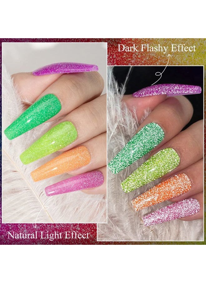 MIZHSE Neon Reflective Gel Polish Set,Sparkly Shiny Disco Shimmer Nail Polish Gel Kit Fluorescent Bright UV LED Soak Off Glitter Nail Gel Polish for DIY Nail Art Salon  - Image 3