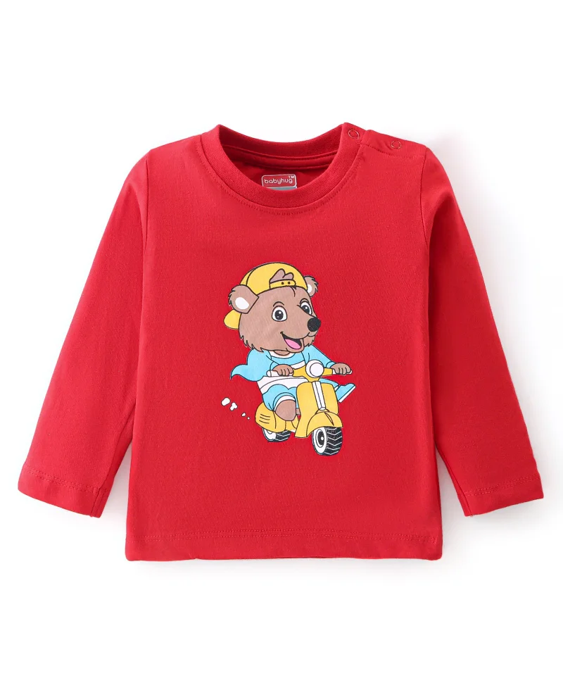 babyhug Babyhug Cotton Knti Full Sleeves T-Shirts Striped & Tiger Printed Pack of 5 - Blue Red & Yellow