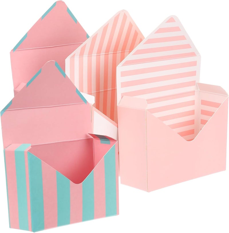 TIDTALEO 4pcs Flower Envelope Boxes Set, Floral Bouquet Paper Packaging with Pink Blue Stripe Pink Vertical Stripe, Creative Foldable Wrap for Florists and Bouquets - Image 1