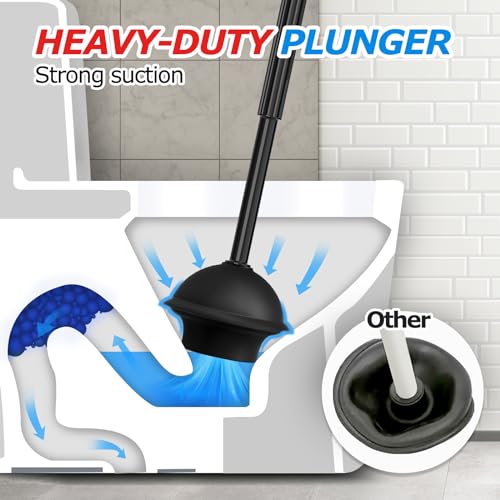FORASTO 2 in 1 Toilet Plunger and Brush Set，Extended Handle Plunger，Toilet Bowl Brush Plunger Set, Bathroom Cleaning Tools ，Toilet Brush Plunger Combo，Cleaning Brush，Bathroom Cleaning Supplies - Image 3