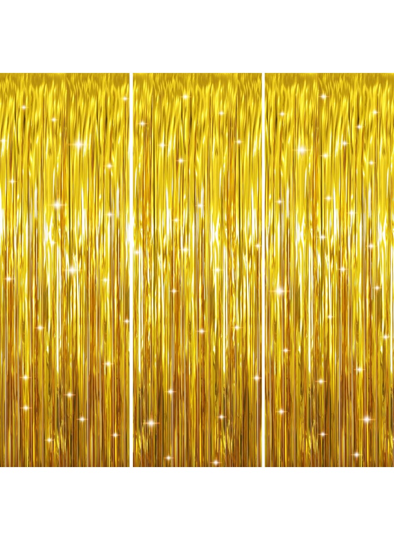 GOER GOER 32 ft x 98 ft Metallic Tinsel Foil Fringe Curtains Party Photo Backdrop Party Streamers for BirthdayGraduationNew Year Eve Decorations Wedding Decor Gold3 pcs 