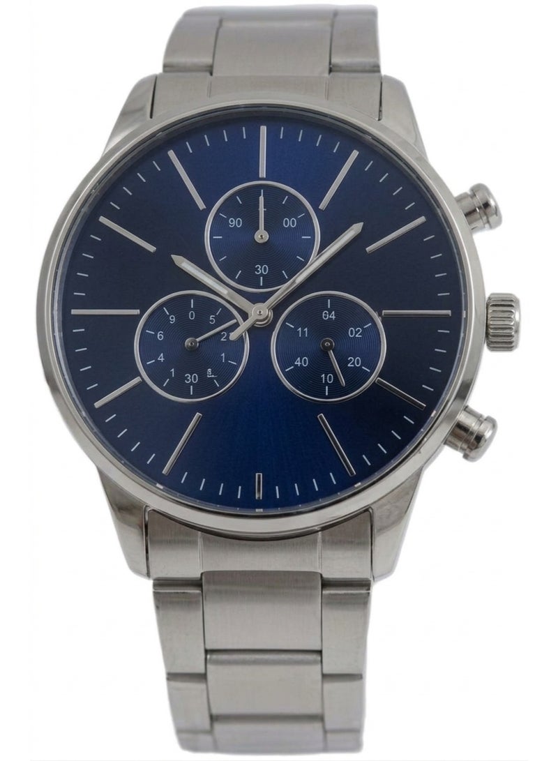 My souq Men's Quartz Chronograph Watch with Stainless Steel Band and Dark Blue Dial - Image 1