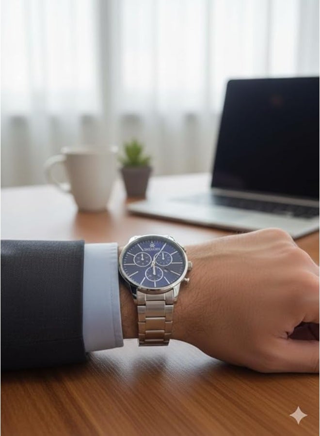My souq Men's Quartz Chronograph Watch with Stainless Steel Band and Dark Blue Dial - Image 2