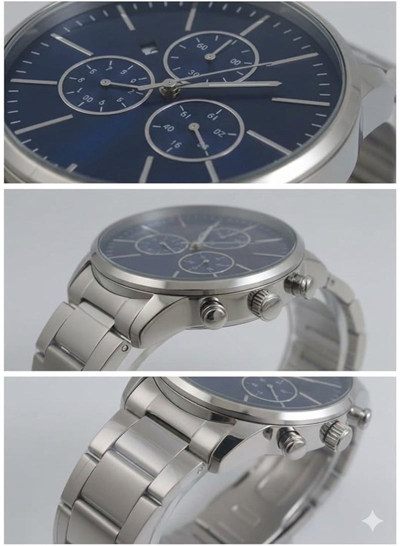 My souq Men's Quartz Chronograph Watch with Stainless Steel Band and Dark Blue Dial - Image 4