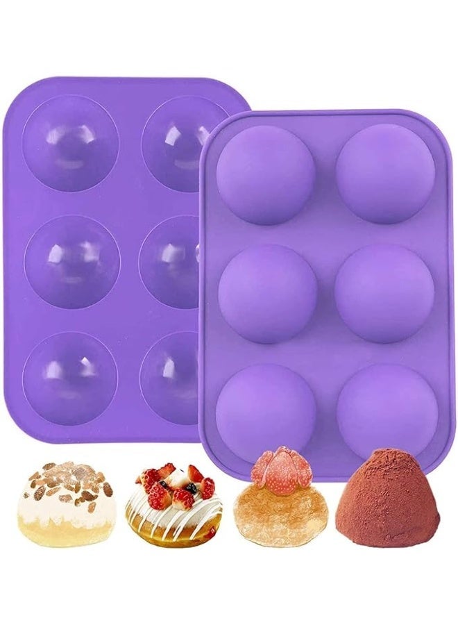 2 Pcs Silicone Mousse Mold with 6 Cavities, BPA-Free Non-Stick Baking Mold for Chocolate, Jelly, Cake, Fondant, Heat Resistant Reusable Dessert Molds, Purple - Image 1