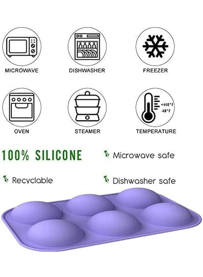 2 Pcs Silicone Mousse Mold with 6 Cavities, BPA-Free Non-Stick Baking Mold for Chocolate, Jelly, Cake, Fondant, Heat Resistant Reusable Dessert Molds, Purple - Image 3