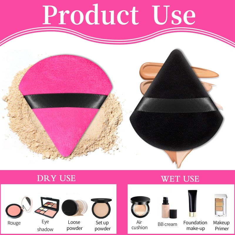 Pimoys 6 Pieces Powder Puff Face Soft Triangle for Loose and Body Powder, Velour Makeup Sponge Set Setting Powder Puff Makeup Tools - Image 2