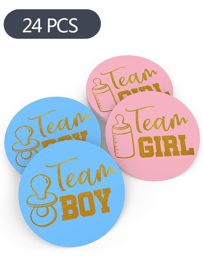 Ant 24 Pieces Gender Reveal Stickers, Baby Sticker Labels with Gold Glitter Letter, Team Boy and Team Girl Stickers for Baby Shower Decorations Gender Reveal Party Games  - Image 1