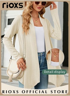 RIOXS Fashionable Mid-long Cardigans for Women, Trendy Long Sleeve Cardigan, Classic Elegant Open Front Sweater Coat, No Zipper or Buttons, Comfortable to Wear, Suitable for Wearing When Going Out  - Image 2