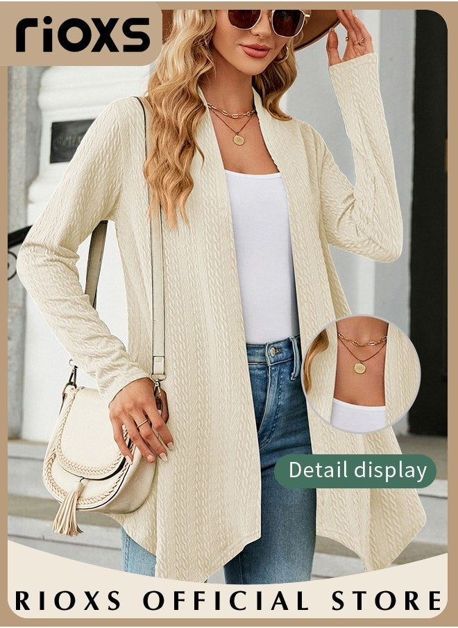 RIOXS Fashionable Mid-long Cardigans for Women, Trendy Long Sleeve Cardigan, Classic Elegant Open Front Sweater Coat, No Zipper or Buttons, Comfortable to Wear, Suitable for Wearing When Going Out  - Image 2