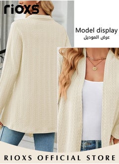 RIOXS Fashionable Mid-long Cardigans for Women, Trendy Long Sleeve Cardigan, Classic Elegant Open Front Sweater Coat, No Zipper or Buttons, Comfortable to Wear, Suitable for Wearing When Going Out  - Image 3