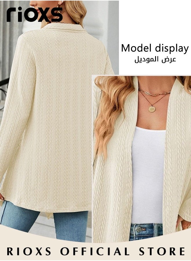 RIOXS Fashionable Mid-long Cardigans for Women, Trendy Long Sleeve Cardigan, Classic Elegant Open Front Sweater Coat, No Zipper or Buttons, Comfortable to Wear, Suitable for Wearing When Going Out  - Image 3