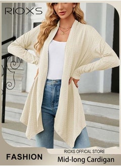 RIOXS Fashionable Mid-long Cardigans for Women, Trendy Long Sleeve Cardigan, Classic Elegant Open Front Sweater Coat, No Zipper or Buttons, Comfortable to Wear, Suitable for Wearing When Going Out  - Image 1