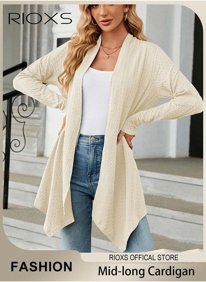 RIOXS Fashionable Mid-long Cardigans for Women, Trendy Long Sleeve Cardigan, Classic Elegant Open Front Sweater Coat, No Zipper or Buttons, Comfortable to Wear, Suitable for Wearing When Going Out  - Image 1