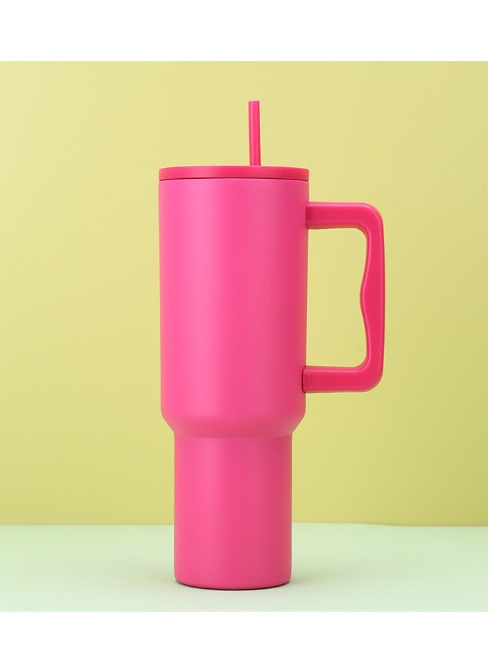 إيفرين كوب بسعة 40 أونصة مع مقبض وغطاء من القش، كوب معزول، زجاجة مياه من الفولاذ المقاوم للصدأ قابلة لإعادة الاستخدام، كوب للسفر، حامل أكواب، هدايا صديقة للنساء، مجموعة رحلتها، طراز بسيط وحديث - Image 1