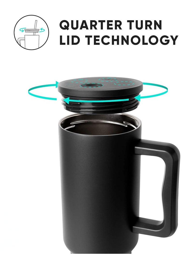 إيفرين كوب بسعة 40 أونصة مع مقبض وغطاء من القش، كوب معزول، زجاجة مياه من الفولاذ المقاوم للصدأ قابلة لإعادة الاستخدام، كوب للسفر، حامل أكواب، هدايا صديقة للنساء، مجموعة رحلتها، طراز بسيط وحديث - Image 3