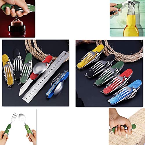 Excadrill 4 in1 Function Eating Utensil Stainless Steel Multi-Tool Camping Folding Pocket Fork Spoon Set (Multicolor) - Image 3