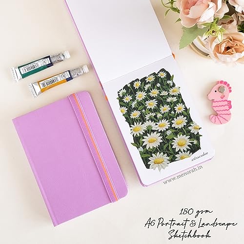 MENORAH Paper Sketchbooks for Artists A6, 180 GSM (Pack of 2 Combo, 100 Pages/50 Sheets), Landscape (10.5 Cm X 14.8 Cm X 14.8 Cm) & Portrait, Completely Handmade-Combo- Lavender - Image 5