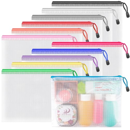 Umriox Small Zipper Pouch, 9.5x7.1 in (12 Colors, 12 Packs), Mesh Bags with Zipper for Office Supplies Travel Accessories - Image 1