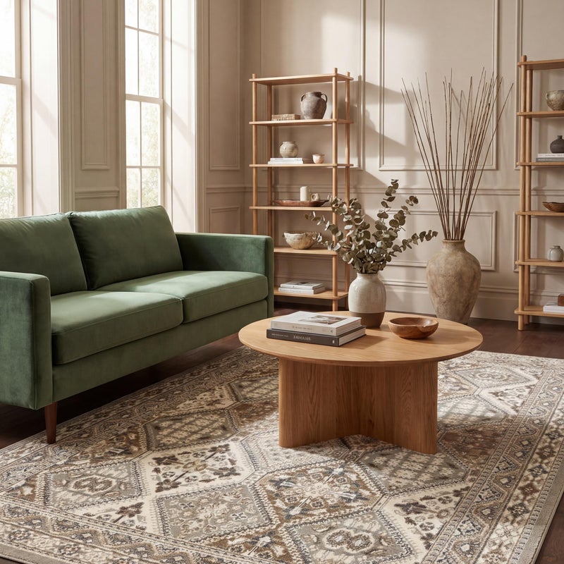 nuLOOM 8x10 Becca Traditional Tiled Area Rug, Taupe, Faded Transitional Design, Stain Resistant, For Bedroom, Dining Room, Living Room, Hallway, Office, Kitchen, Entryway - Image 1