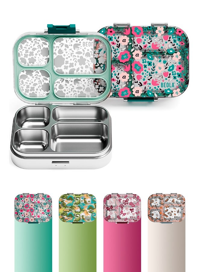 169 AED BEOLA Stainless Steel Lunch Box for Kids School, 4 Compartment Bento Box for Kids, BPA Free Tiffin with Lid, Leakproof Meal Container, Perfect as Snack Box, Lunchbox for Girls (Ever Blooming)