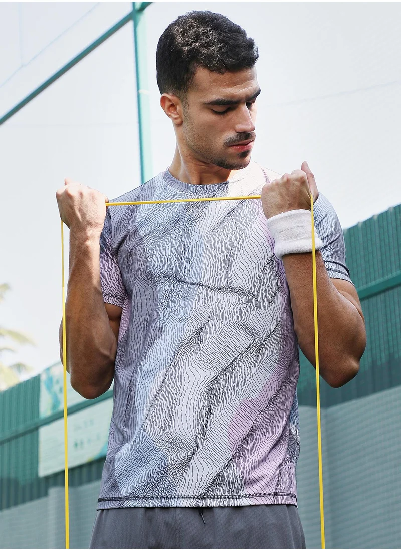 Campus Sutra Campus Sutra Men's Cloud Grey Lined-Dye Activewear T-Shirt For Casual Wear | Crew Neck | Short Sleeves | Jersey T-Shirt Crafted With Comfort Fit For Everyday Wear