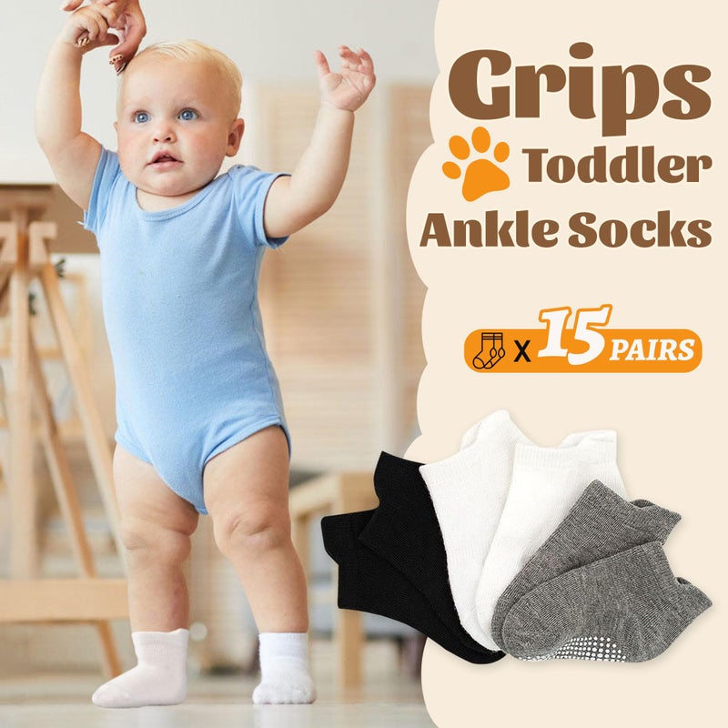 HYCLES 15 Pairs Toddler Socks, Kids Grip Socks for 1-3T Non Slip Ankle Sock for Baby Boys Girls - Image 2