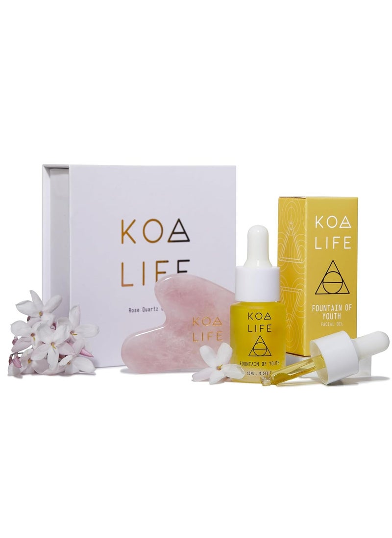 KOA LIFE KOA LIFE Anti-Aging Set - Anti-Aging Facial Oil, Deep Hydration, Rosehip Oil, Gua Sha Massage Stone, Organic Ingredients, Allergen Free - 0.5 Oz  - Image 1