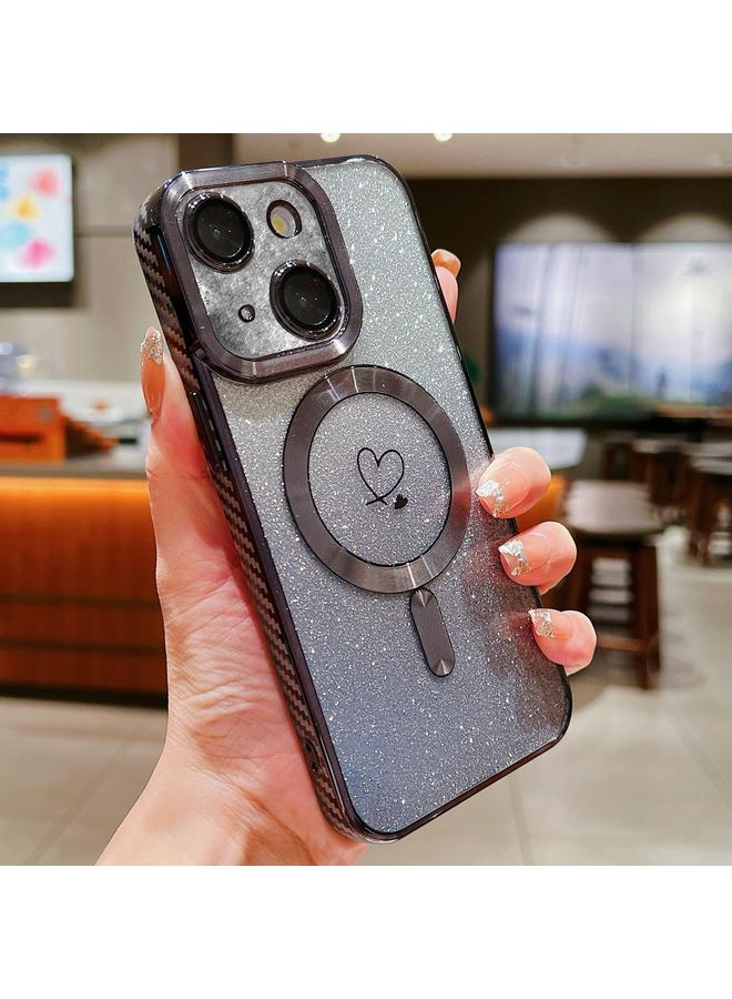 اس-توب جراب هاتف iPhone 14 Loves Graident Glitter Carbon Fiber Magsafe TPU - Image 1