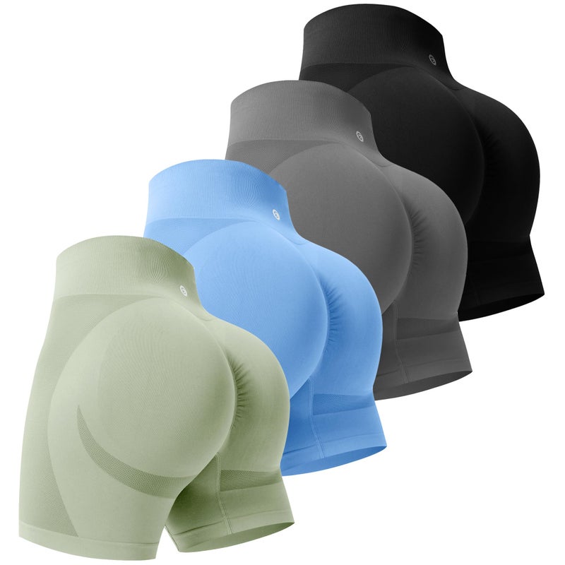 Evercute Women's Gym Shorts 3/4 Pack Seamless Scrunch Butt Lifting Workout Shorts Tummy Control Ruched Booty Smile Yoga Short - Image 1